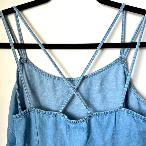 Ann Taylor LOFT Blue Light Wash Strappy Chambray Romper With Pockets Size 2 - Picture 9 of 12